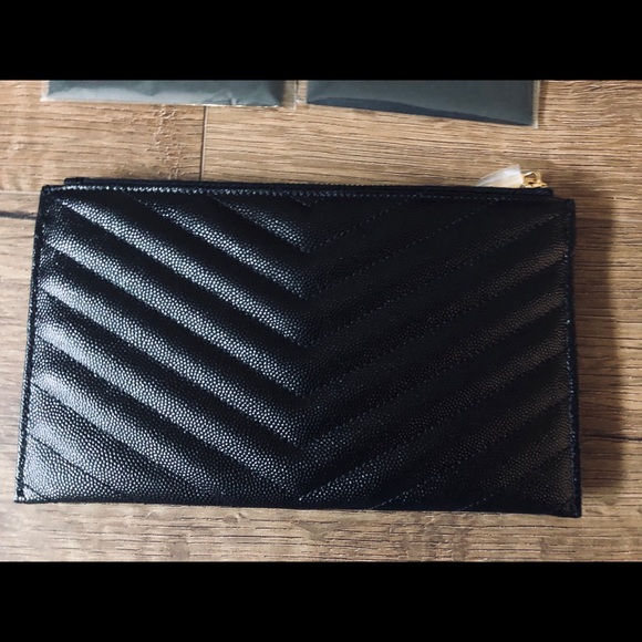 Yves Saint Laurent-AUTHENTIC (NWT/Box) Black Leather & Gold Hardware CLUTCH - Picture 2 of 16